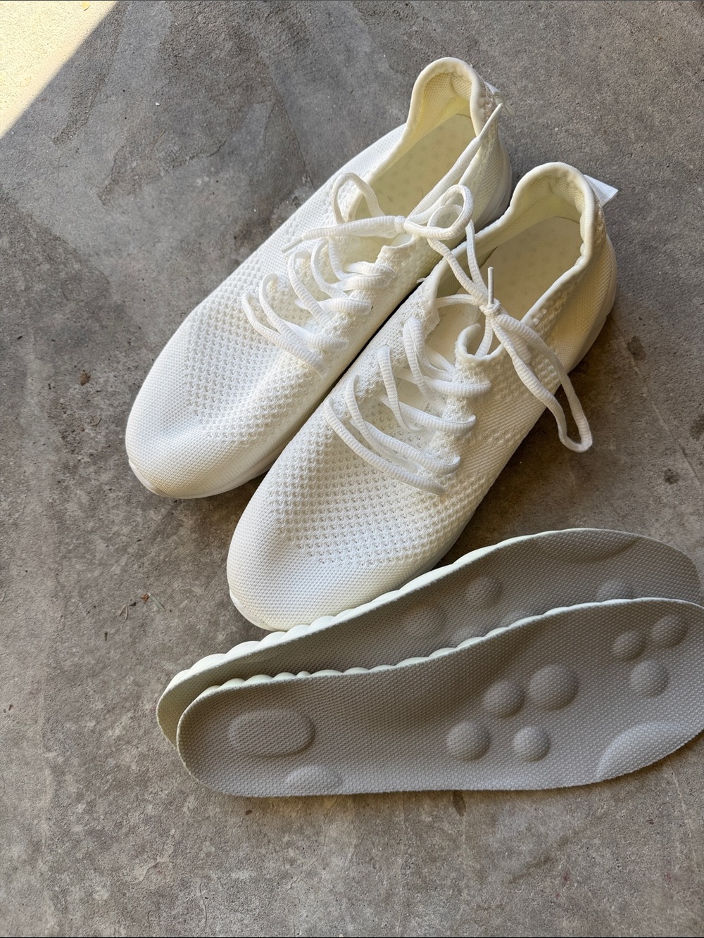 Women's White Knit Lace-Up Sneakers